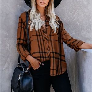Caramel plaid button up